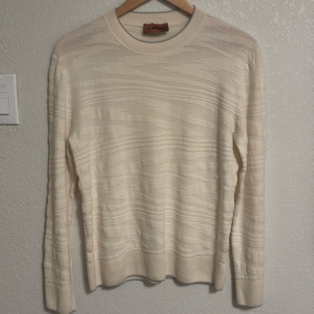 Missoni Sweater Round Neck Striped Textured Cotton Blend Multi Vintage